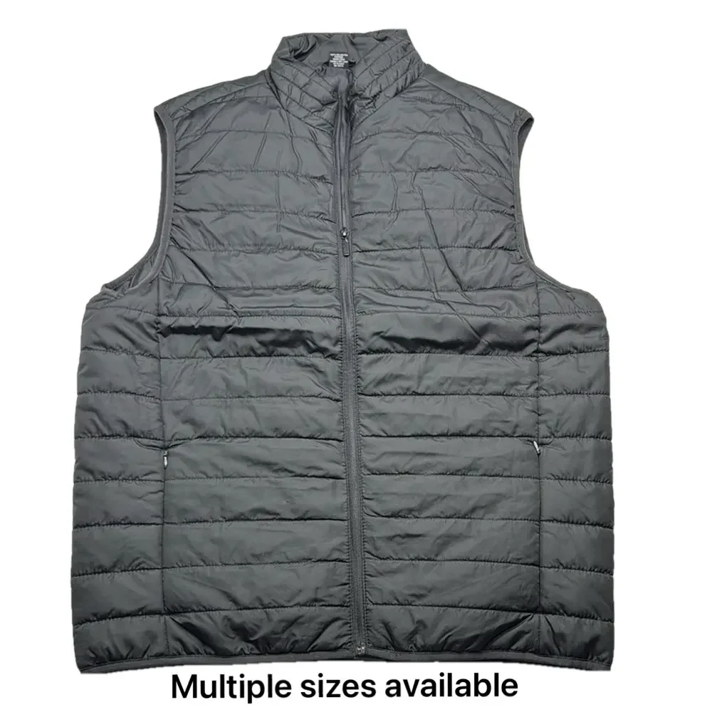 Men’s Black Quilted Puffer Vest with High Collar full zip up lightweight jacket